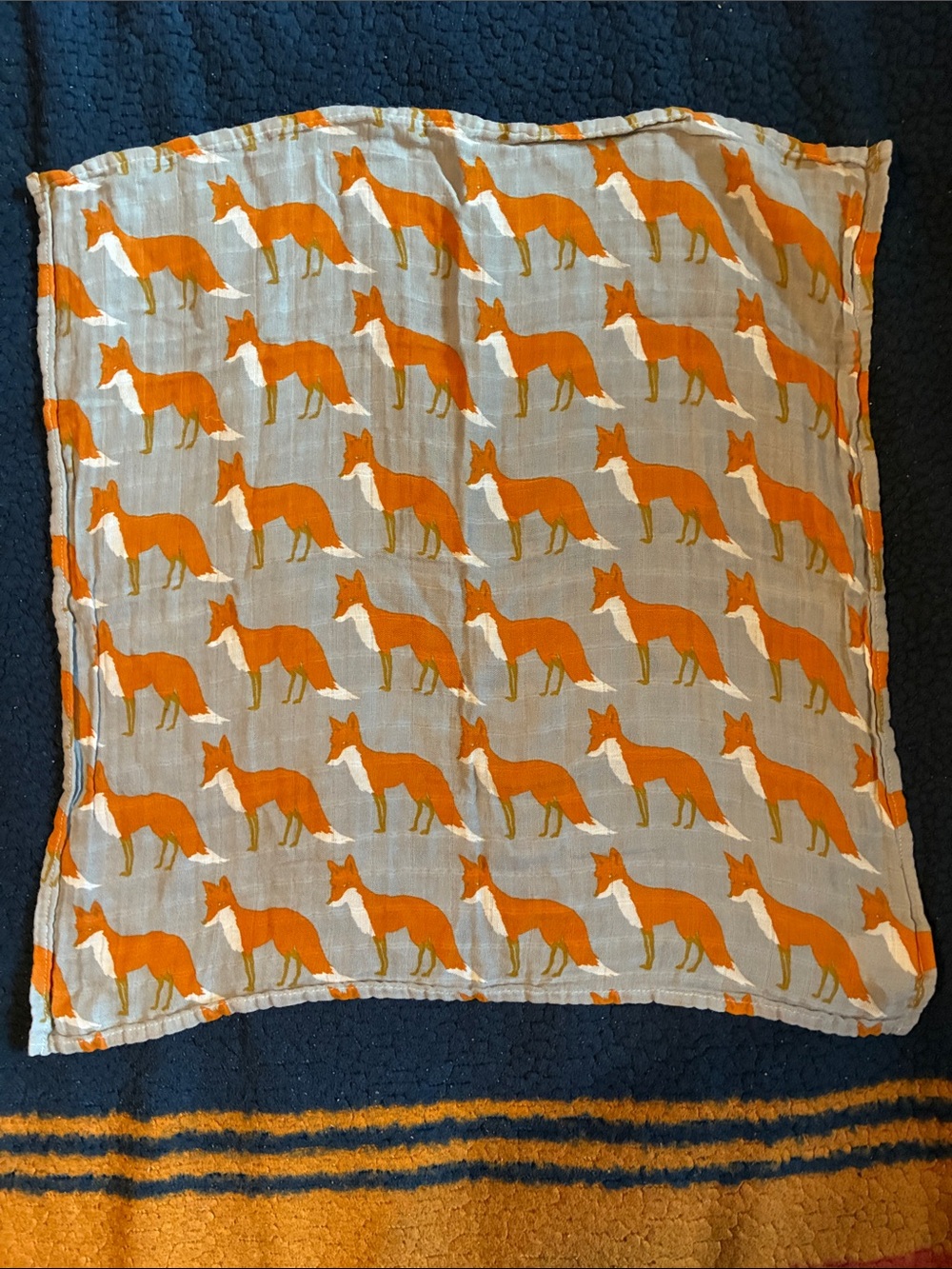 Milkbarn Orange and Light Gray Fox Print Scarf burp cloth